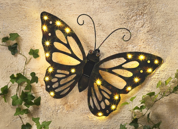 Tuinverlichting - Schilderij vlinder op zonne-energie, van metaal, in Farbe ANTIEK-BRUIN