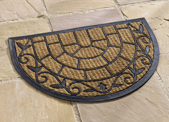 Fußmatten - Fußmatte Antik mit Hartgummi-Ornamenten, in Farbe NATUR-SCHWARZ, in Ausführung Fußmatte halbrund