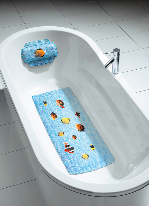 Badkamer-accessories - Veiligheidsinzetstukken met vismotieven, in Größe 300 (Douchemat, 55 x 55 cm) bis 302 (Nekkussen, 32 x 22 cm), in Farbe MULTICOLOR Ansicht 1