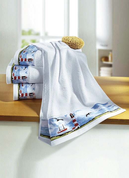 Handdoeken - Maritieme badstofserie, in Größe 200 (1 handdoek, 50 x 100 cm) bis 205 (2 Gästehandtücher, 2 Handtücher und 1 Duschtuch), in Farbe WIT