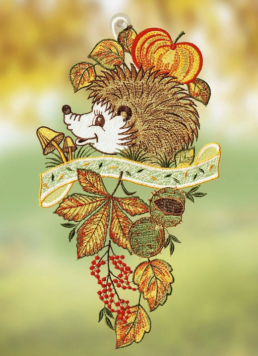 Raamhangers - Raamfoto Herfstegel gemaakt van echt Plauen kant, in Farbe HERFSTEGEL