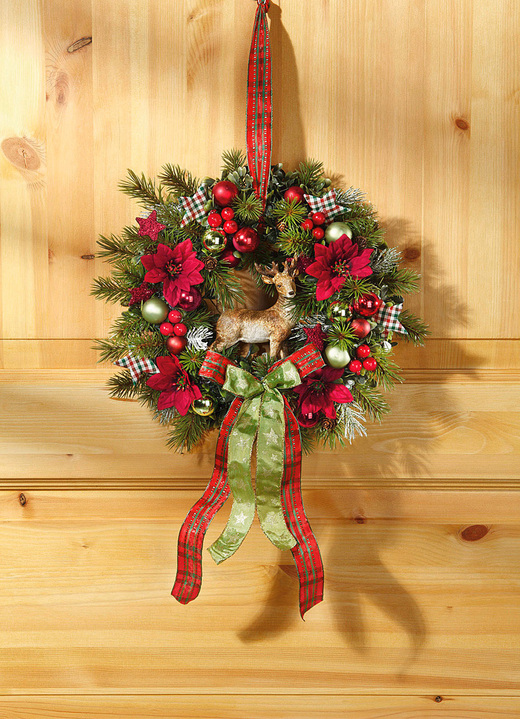 - Muurkrans met kerststerbloemen, in Farbe GROEN-ROOD