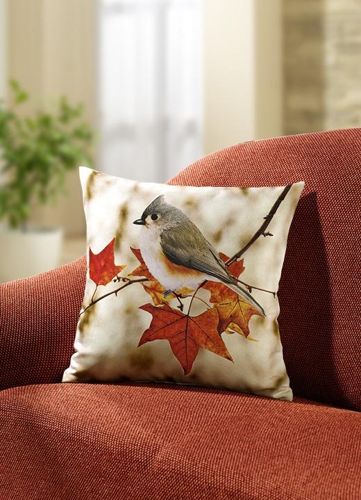 Woonaccessoires - Kussenslopen herfstvogels, set van 2, in Farbe BEIGE-ORANJE