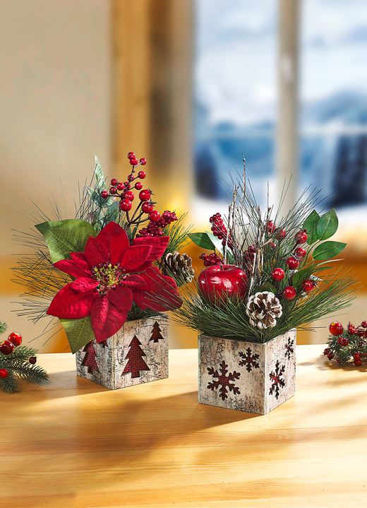 - Kerstbloemstukken, set van 2, in Farbe GROEN-ROOD