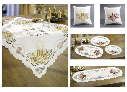 Tafel- en kamerdecoratie met fijne borduursel inzetstukken