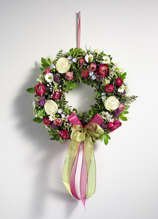 Kunst- & textielplanten - Wandkrans met ranonkels, in Farbe