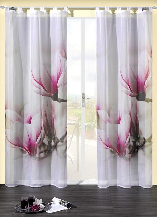 - Bovengordijn met magnolia's, in Größe 365 (H 145 x B 120 cm) bis 572 (H 245 x B 120 cm), in Farbe , in Ausführung mit Schlaufen