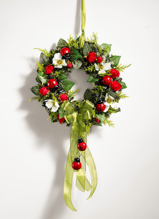 Kunst- & textielplanten - Muurkrans met rozen en lieveheersbeestjes, in Farbe