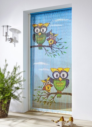 Met de hand beschilderd bamboegordijn met uilen-motief