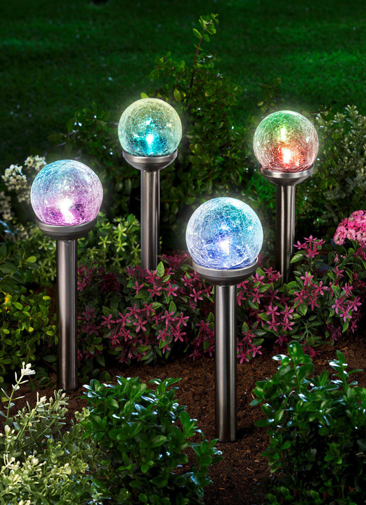 Gartenbeleuchtung - Solarleuchten, 4er-Set, in Farbe SILBER