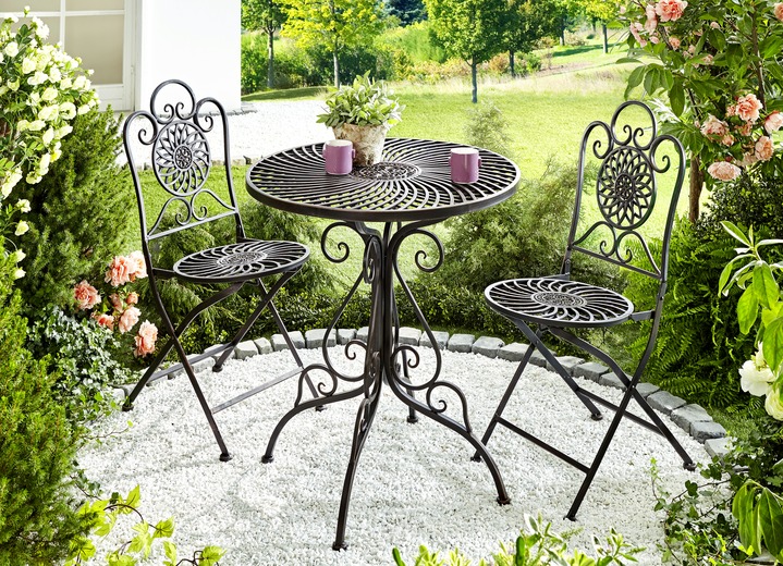Tuinmeubels - Tuinmeubelset, 3-delig, van weerbestendig ijzer met poedercoating, in Farbe ZWART