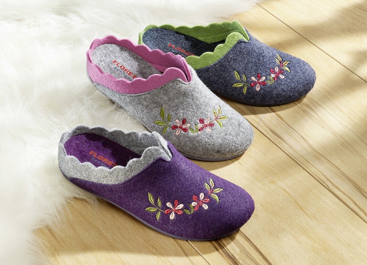 Huisschoenen - 'FLORETT' pantoffels voor dames, in Größe 036 bis 042, in Farbe BLAUW