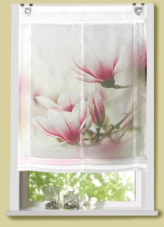 Vouwgordijn met roze gekleurde magnolia‘s