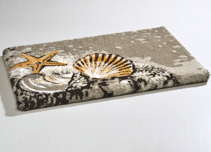 Huishoudtextiel - GRUND badkamerset met antislip latex achterkant, in Größe 100 (matje, halfrond 50 x 80 cm) bis 112 (Dekselafdekking met touwtje, 47 x 50 cm), in Farbe ZAND Ansicht 1