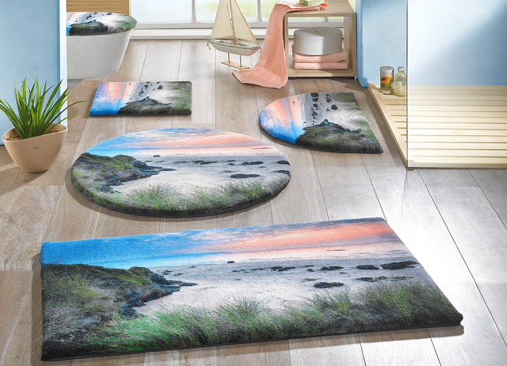 Badmatten - Badkamerset met antislip latex achterkant, in Größe 100 (Matje, halfrond 50/80 cm) bis 112 (motief-toiletdekselafdekking 47/ 50 cm), in Farbe  Ansicht 1