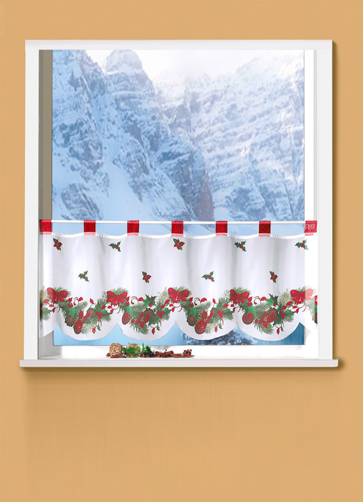 - Kort gordijn kerst, in Größe 784 (H 45 x B 90 cm) bis 788 (H 45 x B 120 cm), in Farbe WIT-MULTICOLOR Ansicht 1