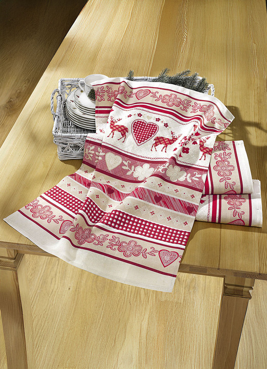 Cadeau-ideeën - Theedoeken, set van 3, met wintermotieven, in Farbe ROOD/WIT