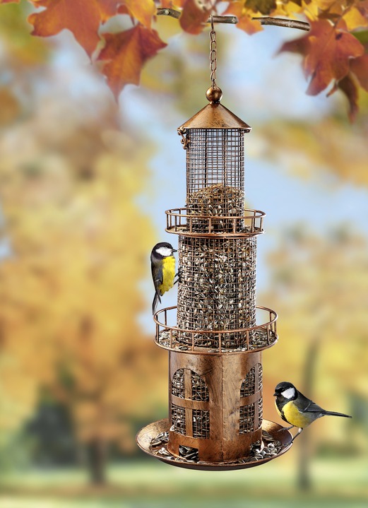 Wintertuin - Vogelvoederzuil vuurtoren, in Farbe KOPER