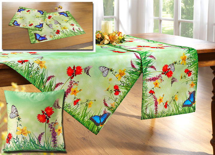 Tafellakens - Tafel- en kamerdecoratie met vlindermotieven, in Größe 102 (loper, 40 x 85 cm) bis 301 (2 kleedjes, 40 x 40 cm), in Farbe MULTICOLOR