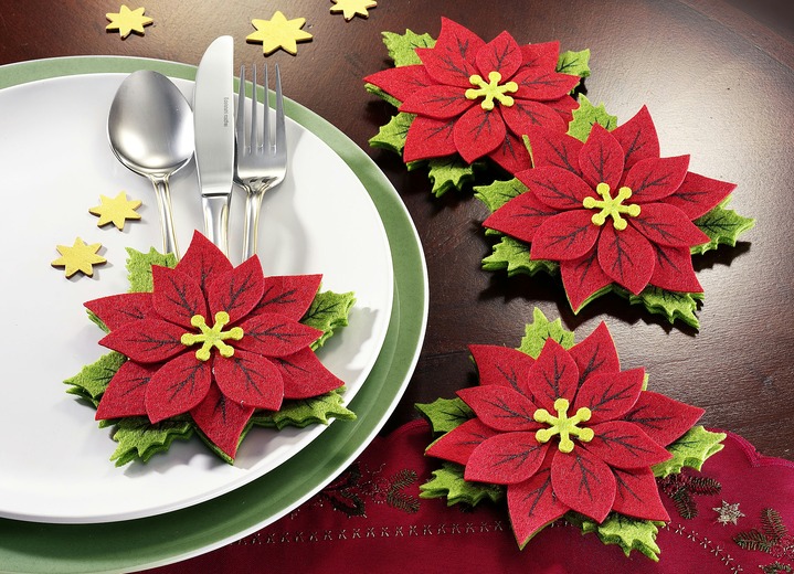 - Bestekzakje kerstster, set van 4, in Farbe ROOD-GROEN Ansicht 1