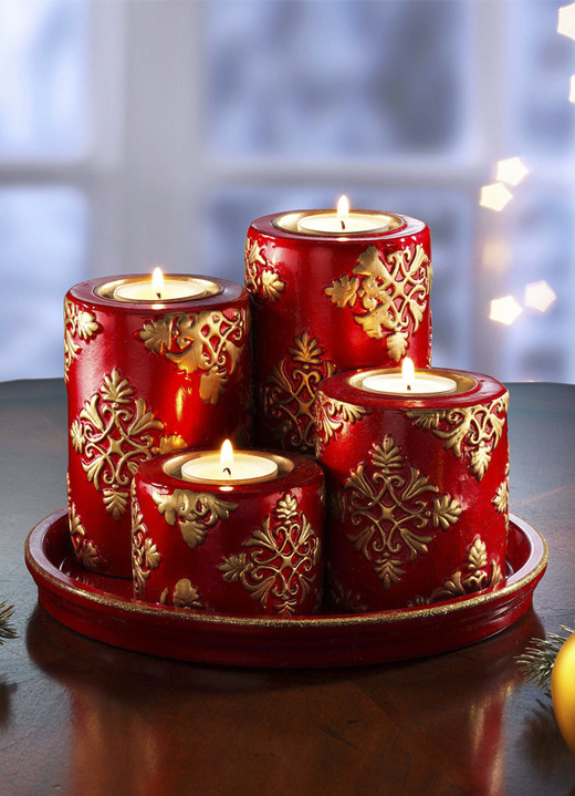 Kerstdecoraties - Adventstheelichthouder van keramiek, in Farbe ROOD Ansicht 1