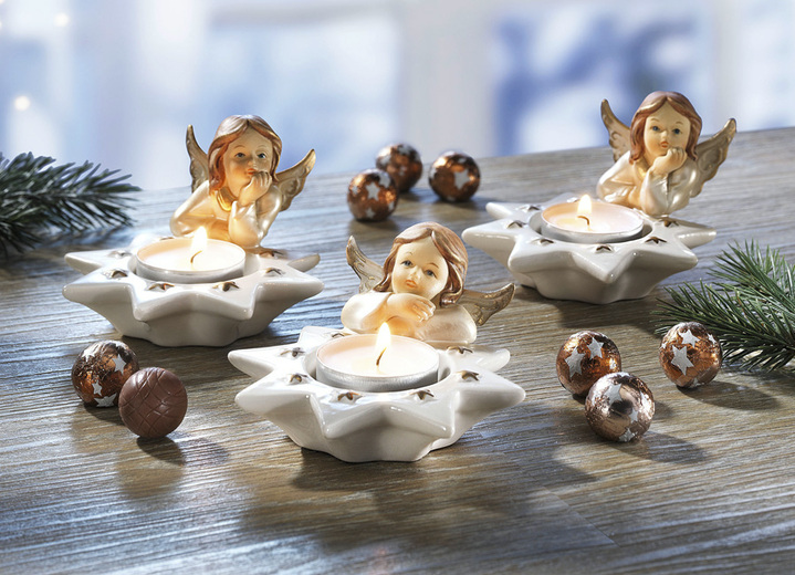 Weihnachten - Teelichthalter Perlmutt-Engel, 3er-Set, in Farbe BUNT Ansicht 1