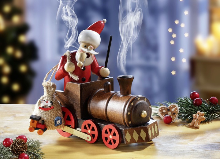 - Wierookfiguur Kerstman in locomotief, in Farbe BRUIN