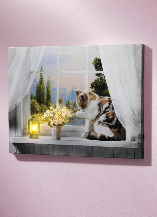 - Led-schilderij met kat, in Farbe WIT