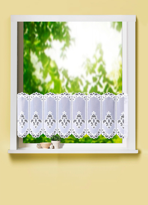 - Kurzstore aus Jacquard-Wirkbroche, in Größe 788 (H45xB105 cm) bis 862 (H60xB150 cm), in Farbe WEISS