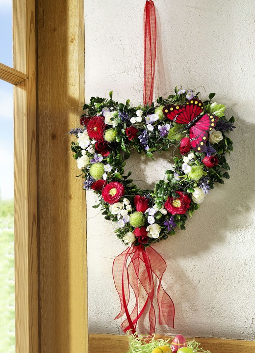 Kunst- & textielplanten - Buxus hart met vlinder, in Farbe ROOD