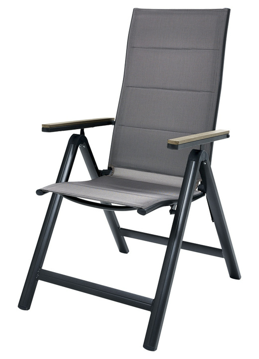 Tuinmeubels - Klapstoel met aluminium frame en armleuningen in houtlook, in Farbe GRIJS-BRUIN Ansicht 1
