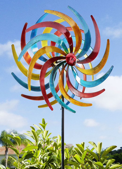 Tuindecoraties - Dubbele windmolen in Tricolor van metaal, in Farbe MULTICOLOR, in Ausführung klein