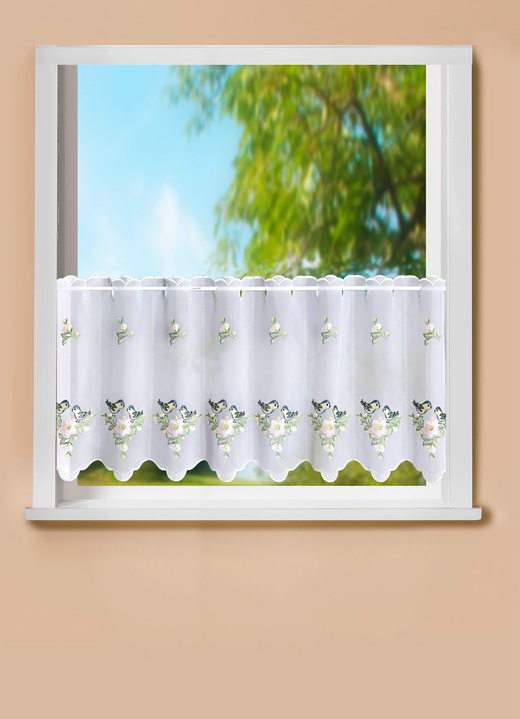 - Korte vitrage met borduurwerk van Plauen, in Farbe ECRU-KLEURIG Ansicht 1