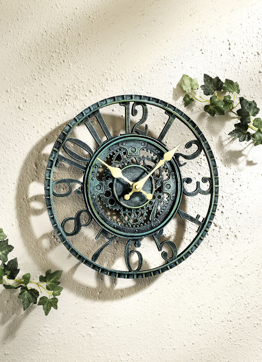 Tuindecoraties - Handgeschilderde Quartz wandklok, in Farbe GRIJS