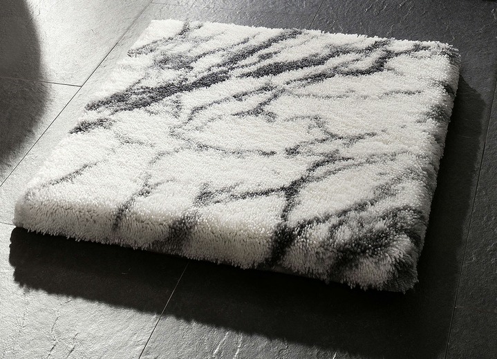 Huishoudtextiel - Badmattenset van Grund met marmeren dessin, in Größe 100 (matje, halfrond 50 x 80 cm) bis 112 (motief-toiletdekselafdekking, 47 x 50 cm), in Farbe WIT Ansicht 1