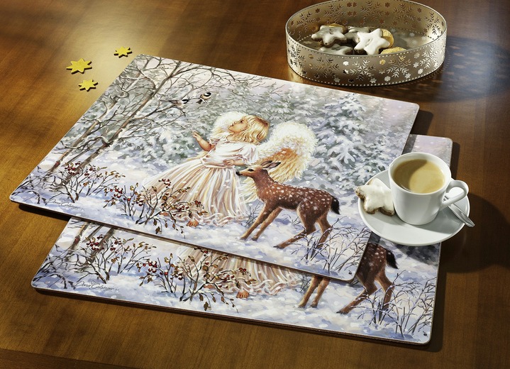 - Set placemats 2-delig, van MDF, in Farbe WIT