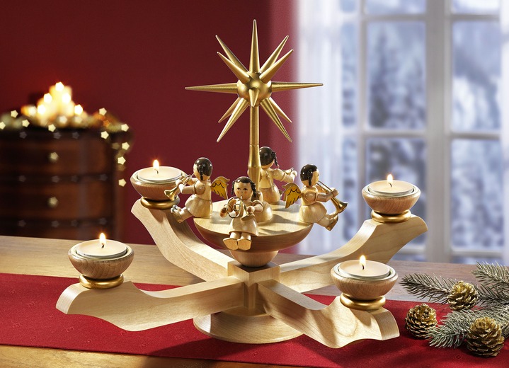 - Adventskandelaar, ambachtelijk met de hand vervaardigd, in Farbe NATUREL, in Ausführung Adventkandelaar, klein
