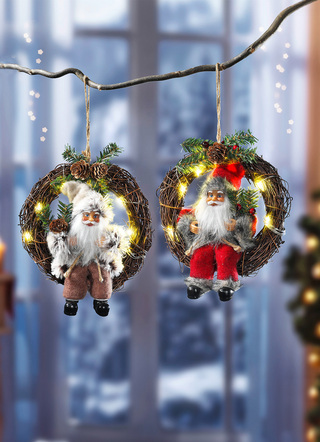 Kerstman in krans, set van 2