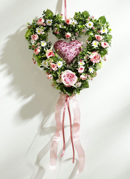 Kunst- & textielplanten - Buxushart met roze roosjes, in Farbe ROZE