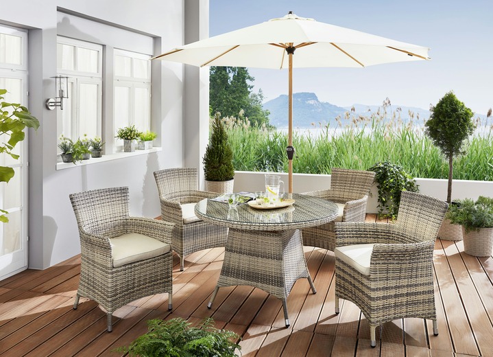 Tuinmeubels - Hartmann tuinmeubelenserie Lotus, verschillende uitvoeringen, in Farbe BEIGE, in Ausführung Vlechtwerk stoel met Kussen