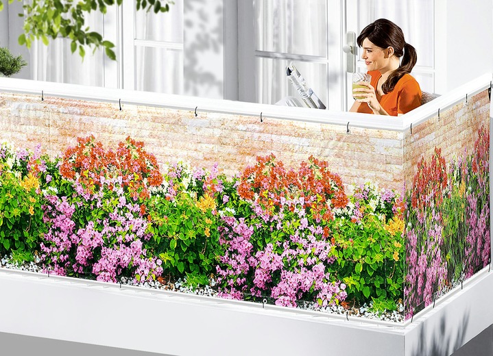 Zonwering - Bedrukt balkon-privacyscherm, in Farbe MULTICOLOR, in Ausführung Bloemen Ansicht 1