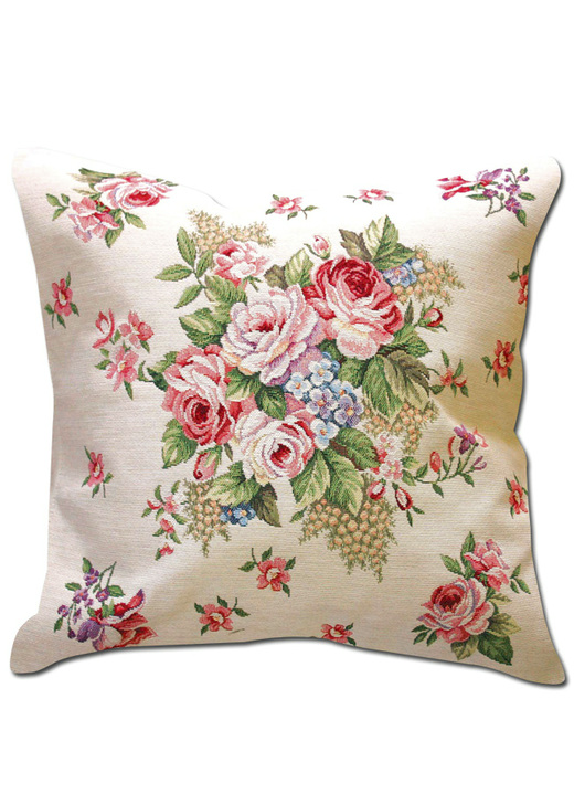 - Kussenhoes met bloemmotief, in Farbe MULTICOLOR, in Ausführung Dessin ‘rozen‘
