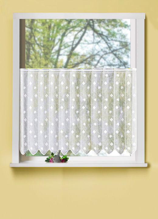 - Kort gordijn met doorvoer voor roede, in Größe 786 (H 45 x B 95 cm) bis 875 (H 75 x B 145 cm), in Farbe WIT Ansicht 1