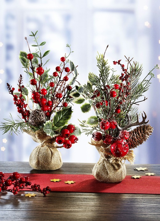 - Arrangement in jutezakje, set van 2, in Farbe GROEN-ROOD