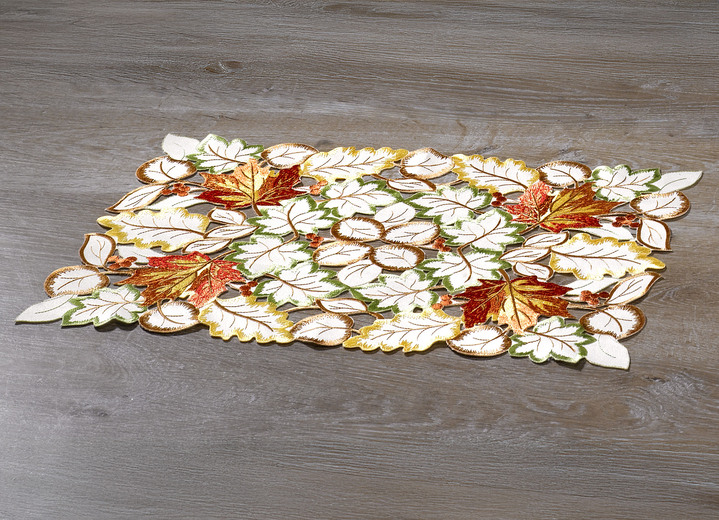 Tafellakens - Tafel- en kamerdecoratie met herfstachtige bladermotieven, in Größe 101 (Kleedje, 35 x 50 cm) bis 404 (Kussensloop, 40 x 40 cm), in Farbe SEKT Ansicht 1