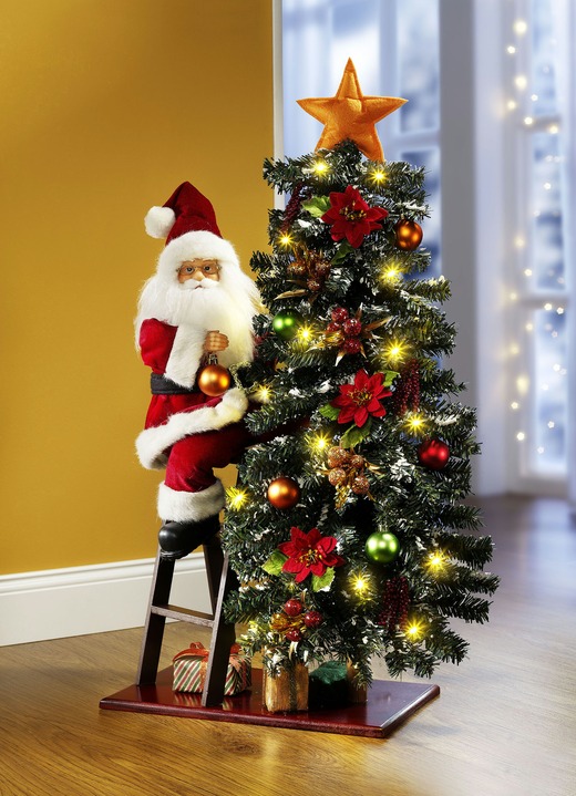 Bloemstukken & kransen - Kerstman versiert kerstboom, in Farbe ROOD-GROEN