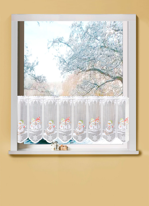 Korte gordijnen - Kort gordijn met sneeuwpoppen, in Größe 784 (H 45 x B 90 cm) bis 864 (H 60 x B 165 cm), in Farbe GEKLEURD Ansicht 1
