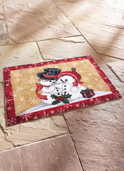 Schoonloopmatten - Deurmat met sneeuwpopmotief, in Farbe ROOD-BEIGE Ansicht 1