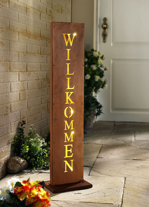 - LED-sierstele Welcome gemaakt van ijzer met roestlook, in Farbe BRUIN