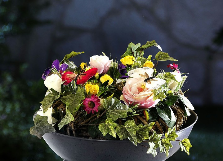 Kunst- & textielplanten - Gevlochten bloemenkrans, van kunststof en textiel, in Farbe GROEN